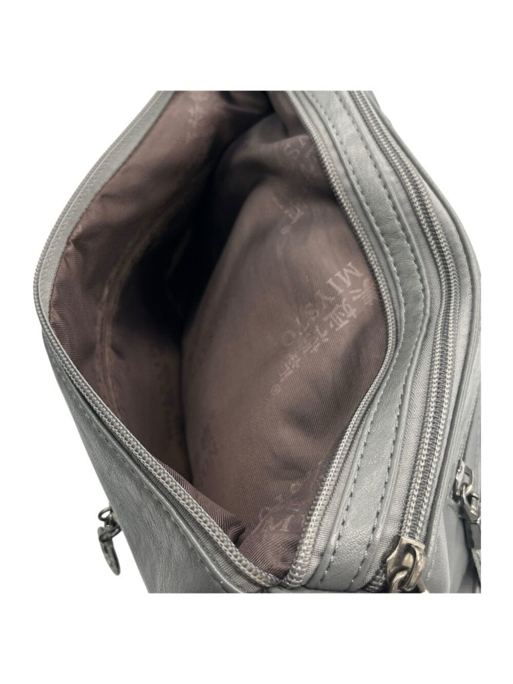 Mei Ya Shi Dun Gray Shoulder Crossover Purse 4 Zippered & 2 Snap Magnet Pockets - Picture 9 of 13